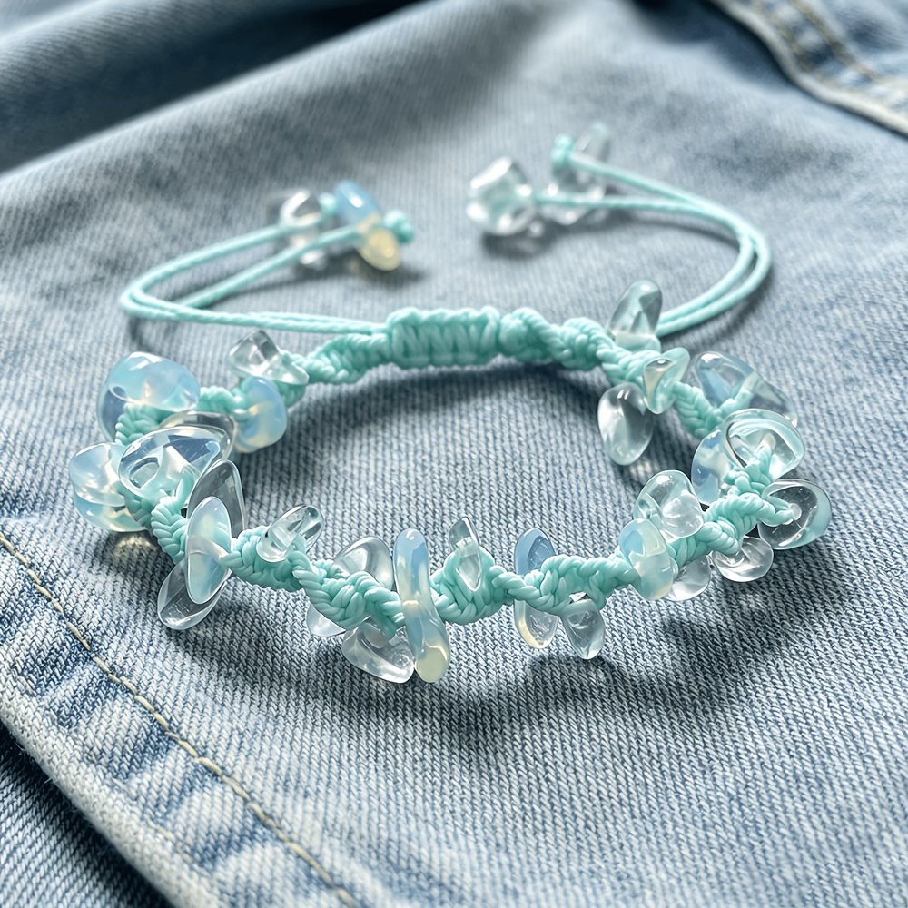 Unisex Ocean Style Blue Irregular Pebble Handwoven Rope Bracelet